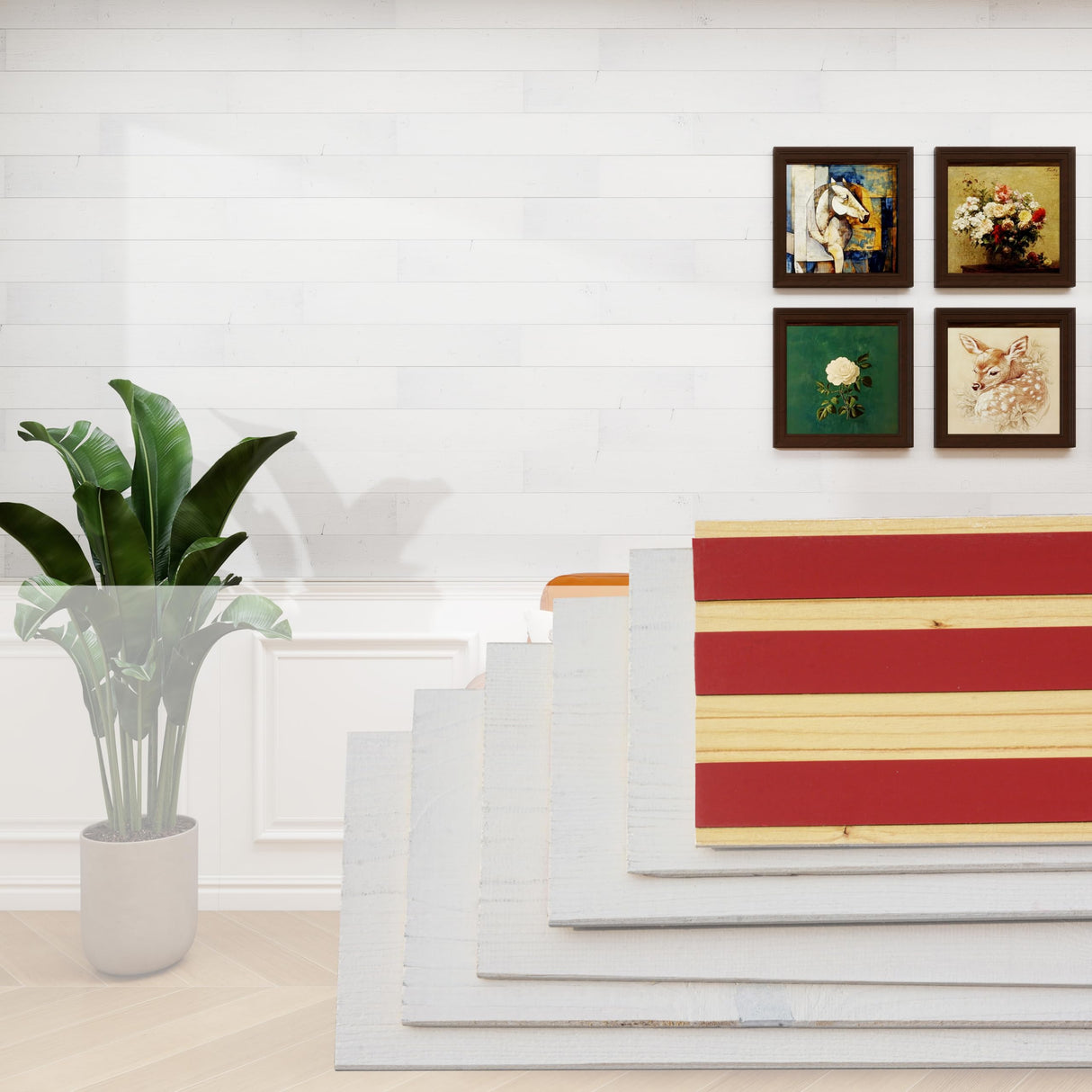 Brosisincorp Wood Panels for Wall Shiplap Planks Real Wood Boards Paneling, DIY Easy to Install Peel and Stick, Rustic Farmhouse Accent Wall - Wash White (5" Wide - 10 Pieces, 12.4 Sq. Ft) Brosisincorp