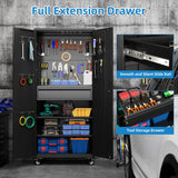 GLADIW Garage Storage Cabinet with Wheels, Metal Storage Cabinet with 1 Drawers and 2 Adjustable Shelves, Lockable Storage Cabinet with Pegboards for Homes, Offices, Kitchens, Schools and Pantries GLADIW