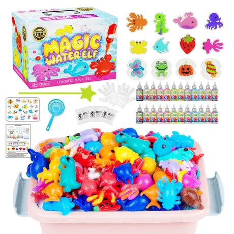 Magic Water Toy Elf Kit,Water Squishy Maker Kit with 12 Colors Magic Gels-12 Shape Molds DIY Craft Kits Water Elf Gifts for Toddler Kids Birthday Party Favors,Squishy Toys Boys Girls Toys for Age 3+ JKGIFTS