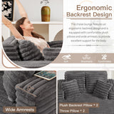 JEEOHEY 56"W Oversized Chaise Lounge Chair Indoor,Plush Faux Fur Sleeper Sofa Couch Bed with Pillows&Wide Armrest,Fluffy Comfy Cloud Sofa,Compression Foam Boneless Couch for Living Room,Bedroom(Grey) JEEOHEY