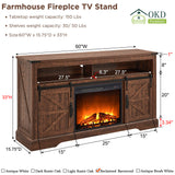 OKD Fireplace TV Stand for 65+ Inch TV, 33" Tall Highboy Farmhouse Entertainment Center w/ 23'' Electric Fireplace, Rustic Media Console w/Sliding Barn Door for Living Room, Reclaimed Barnwood Color OKD