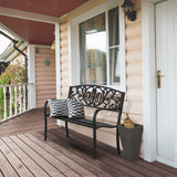 VINGLI Outdoor Bench for Patio Metal Garden Bench w/PVC Back Pattern, Black Park Benches Front Porch Benches for Yard Lawn Decor Deck Entryway (Floral) VINGLI