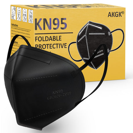akgk KN95 Face Mask 50 PCS, Breathable Protection Masks, Individually Wrapped, 5-Ply KN95 Black Masks, Cup Dust Safety Masks akgk