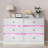 SDMY 6 Drawer Double Dresser, White Bedroom Dresser with LED Light, Baby Dresser for Nursery, Modern Wood Dresser Chest of Drawers for Living Room, Hallway SDMY