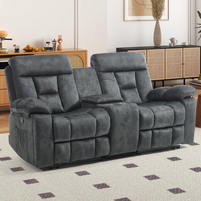 EBELLO Loveseat Recliner Sofa for Living Room, Extra Wide Modern Overstuffed 2 Seat Reclining Manual Sofa Chair, with Hidden Armrest Cup Holders, Breathable Fabric, Grey