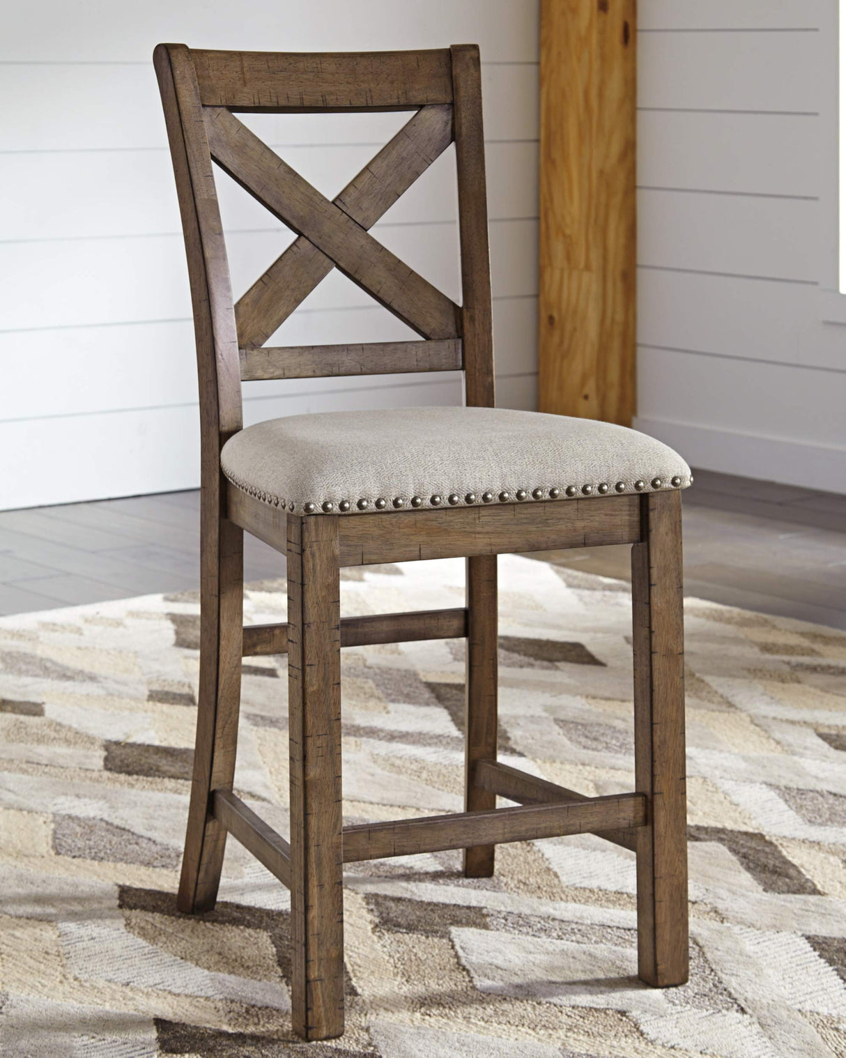 Signature Design by Ashley Moriville Rustic Farmhouse 24.5" Upholstered Barstool, 2 Count, Beige & Brown Signature Design by Ashley