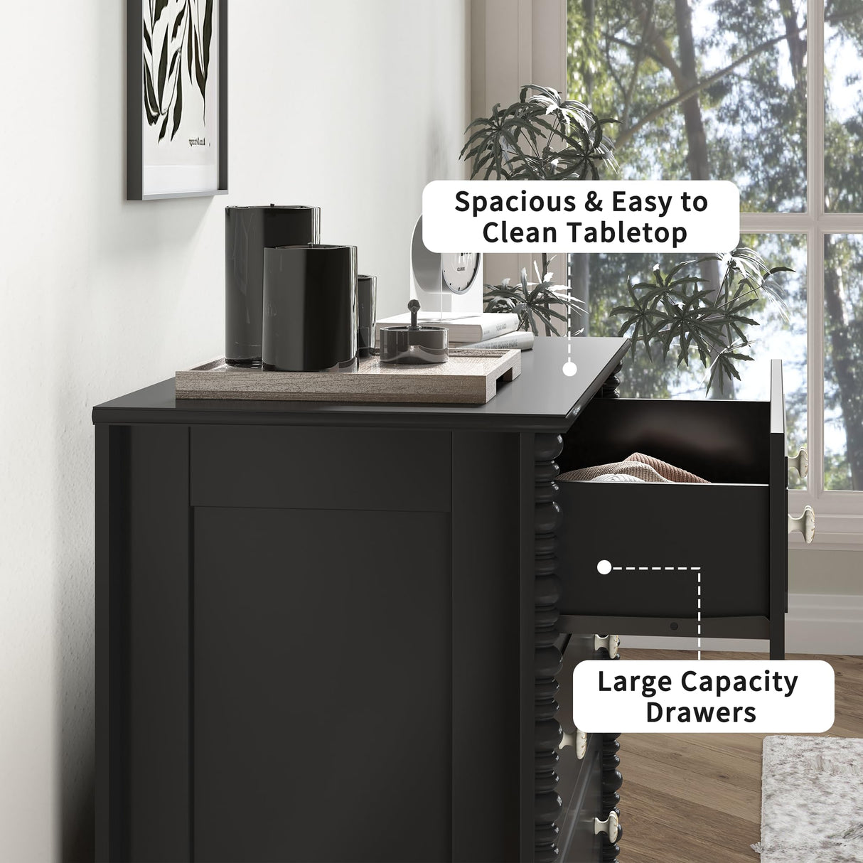 ZOSQUARE 3 Drawer Dresser, 32 inch Wide Dresser for Bedroom, Modern Wood Chest of Drawers, Turned Legs Nightstand with 3 Drawers for Dorms, Hallway, Entryway (Black) ZOSQUARE