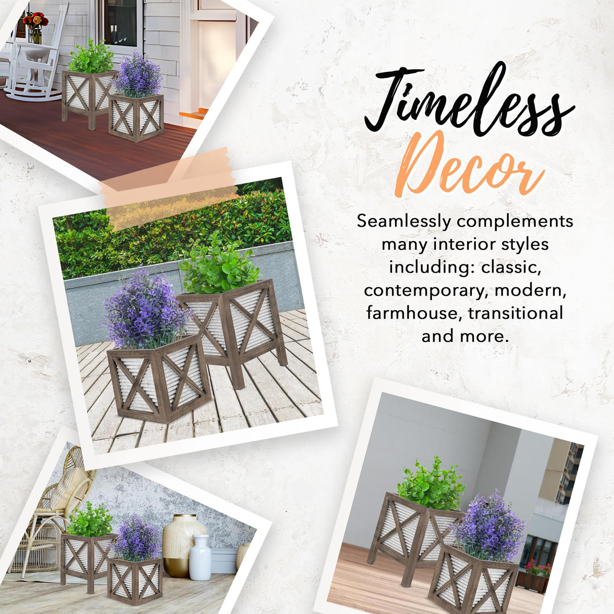 Autumn Alley Farmhouse Front Porch Planters Set of 2 Stand with Galvanized Corrugated Metal Planters for Outdoors/Indoors - Rustic Wood Square Planters Box on Legs – Charming Farmhouse Décor, Brown Autumn Alley