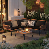 Verano Garden 4 Piece Outdoor Patio Furniture Set, Outdoor Wicker Sectional Couch, Balcony Furniture Set with Cushions & Square Table, Patio Conversation Set for Porch, Backyard (Black, 4PCS Sofa Set) Verano Garden