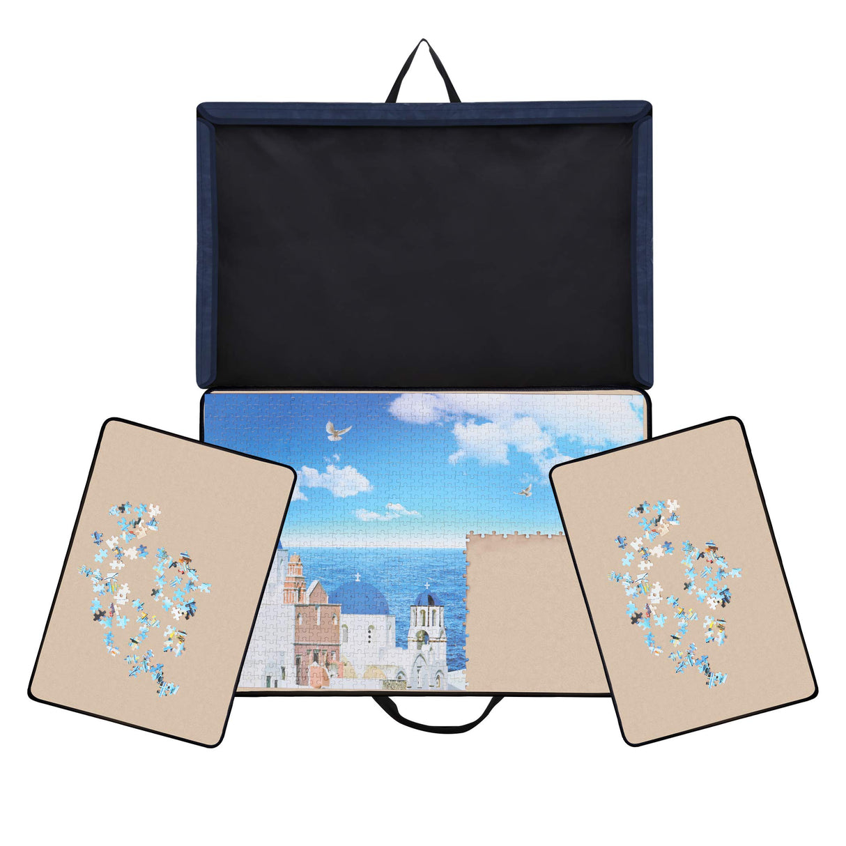 Becko US Puzzle Board with Trays & Cover Portable Jigsaw Puzzle Case Puzzle Storage Puzzle Saver, Non-Slip Surface, for Up to 1000 Pieces (Dark Blue & Khaki) Becko US