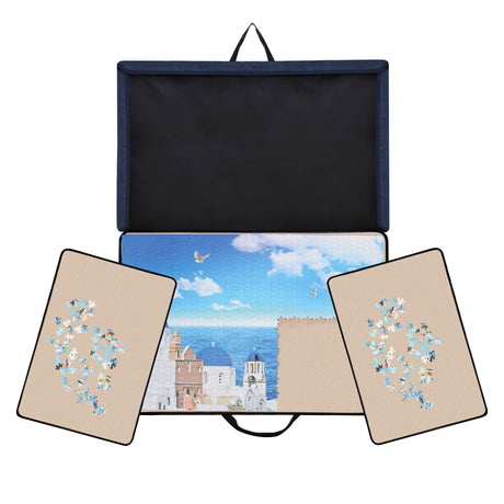 Becko US Puzzle Board with Trays & Cover Portable Jigsaw Puzzle Case Puzzle Storage Puzzle Saver, Non-Slip Surface, for Up to 1000 Pieces (Dark Blue & Khaki) Becko US