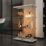 TRJQBCC 49" H 2 Doors Tempered Glass Display Cabinet with LED Light, 3-Shelf Wooden Curio Storage Cabinet with Adujust Floor Feet, Freestanding Lockable Display Storage Case Bookshelf for Home(White) TRJQBCC