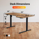 Agilestic Electric Standing Desk, L-shaped 55 Inches Height Adjustable Desk, Sit and Stand up Desk for Work Office Home, Ergonomic Rising Computer Table for Home Office with Splice Board, Rustic Brown Agilestic