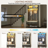 Gurexl 67” Farmhouse Hall Tree with Shoe Storage, Auto Sensor Wood Coat Tree with LED Lights, 3-in-1 Entryway Bench with Coat Rack, Hooks and Drawers for Hallway, Living Room (Dark Rustic Oak) Gurexl