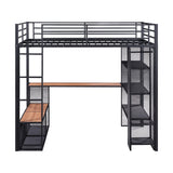 Harper & Bright Designs Full Size Loft Bed with Storage Shelve, Metal Full Loft Bed with Desk & Open Wardrobe, 12.8" H Safety Guardrail, No Box Spring Needed, Black Harper & Bright Designs