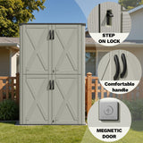 Devoko 50 cu.ft Outdoor Storage Cabinet - Vertical Resin Storage Shed - Holds Patio Furniture, Pool Toys, Garden Tools (Beige) Shelf Not Included Devoko