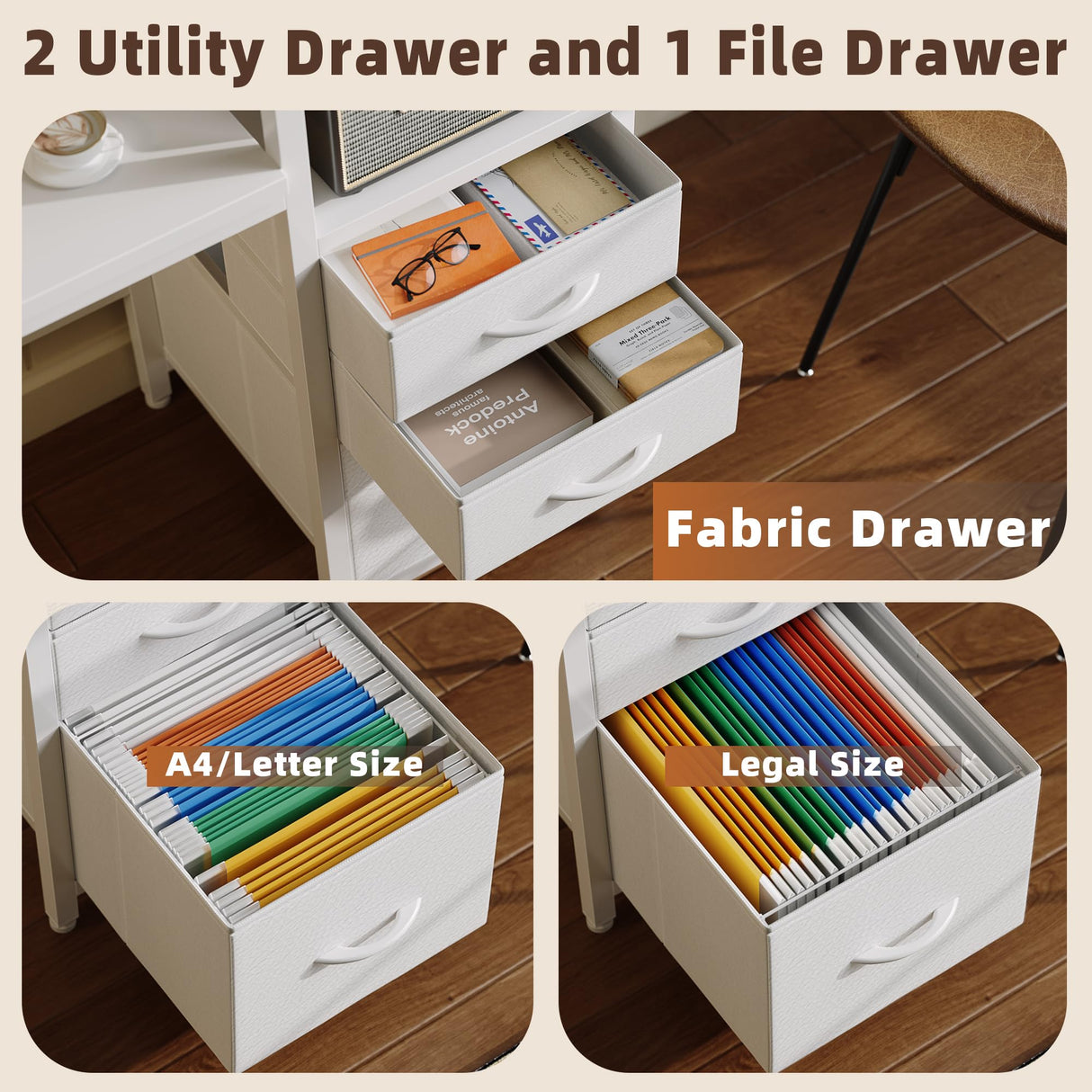 GYIIYUO 94'' Two Person Desk with Charging Station, Long Desk with 3 Fabric Drawers and Printer Shelf, Double Computer Desk, 2 Person Writing Study Table Workstation for Home Office, White GYIIYUO