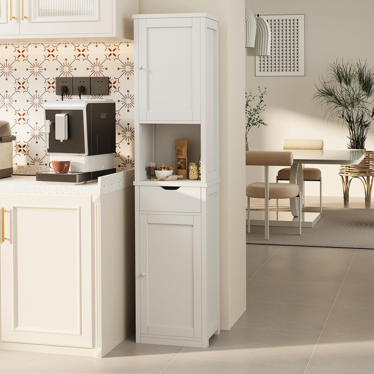 Shintenchi Tall Bathroom Storage Cabinet, Slim Corner Floor Cabinet with Doors and Drawer, Freestanding Narrow Bathroom Organizer with Adjustable Shelves for Small Space, White Shintenchi