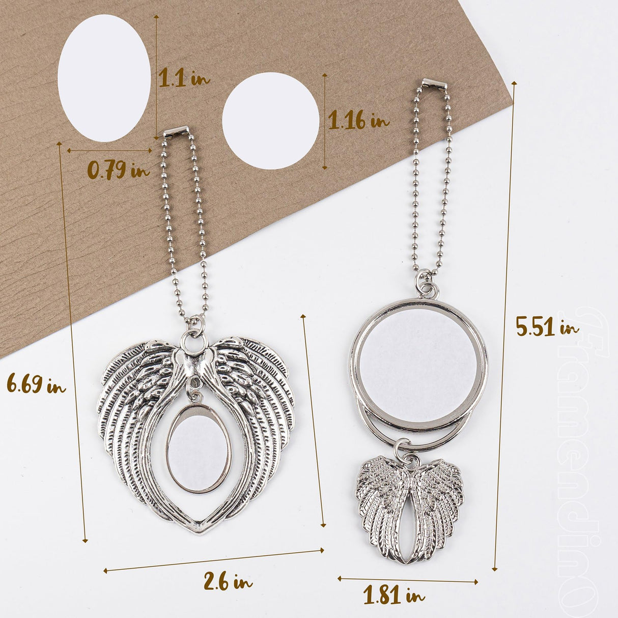 Framendino, 6 Pack Silver Angel Wing Pendant Personalized Car Hanging Ornament with Sublimation Blank Heat Transfer Photo for Home Window Framendino