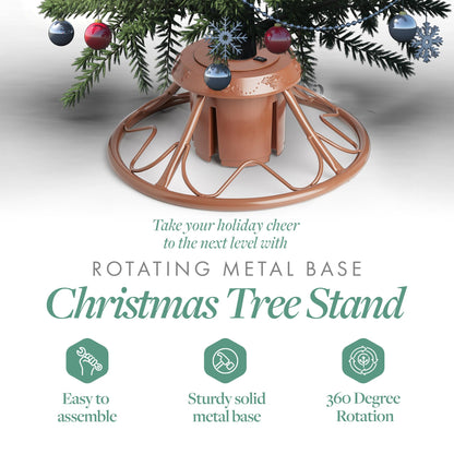 Home Heritage Artificial Christmas Tree Base Rotating Metal Stand for 1 to 1 3/4 Inch Diameter Artificial Christmas Tree Poles, 22 Inch, Brown