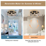 Ohniyou 20'' Flush Mount Caged Ceiling Fan with Lights Remote Control, Farmhouse Rustic Low Profile Small Vintage Enclosed Ceiling Fan Lighting Fixture Bedroom Dining Room Ohniyou