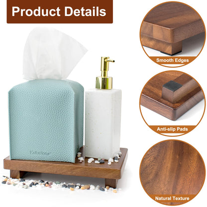 Walnut Wood Pedestal Stand, Wooden Soap Tray Farmhouse Decor Wood Riser Display for Bottle Plant Makeup Tissues Candles Towels Jewelry (Medium, 9 x 5.9 x1.57Inch)