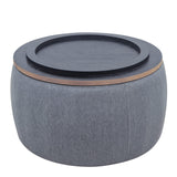 Kakotito Modern Round Storage Ottoman with Wooden Lid,Circle Handmade Coffee Table,End Table & Footstool for Living Room (Dark Gray) Kakotito