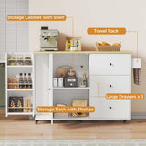 IRONCK Kitchen Island with Storage, 47.2in Rolling Island on Wheels, Kitchen Cart with Drop Leaf, 3 Spacious Drawers, Storage Cabinets and Towel Rack for Home, Dining Room IRONCK