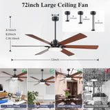 DIAMONDFORGE 72 inch Ceiling Fans with Lights and Remote Control,Indoor/Outdoor Flush Mount Low Profile Commercial Reversible Dimmable Wood Grain Ceiling Fans for Living Room Patio Industrial Shop. DIAMONDFORGE