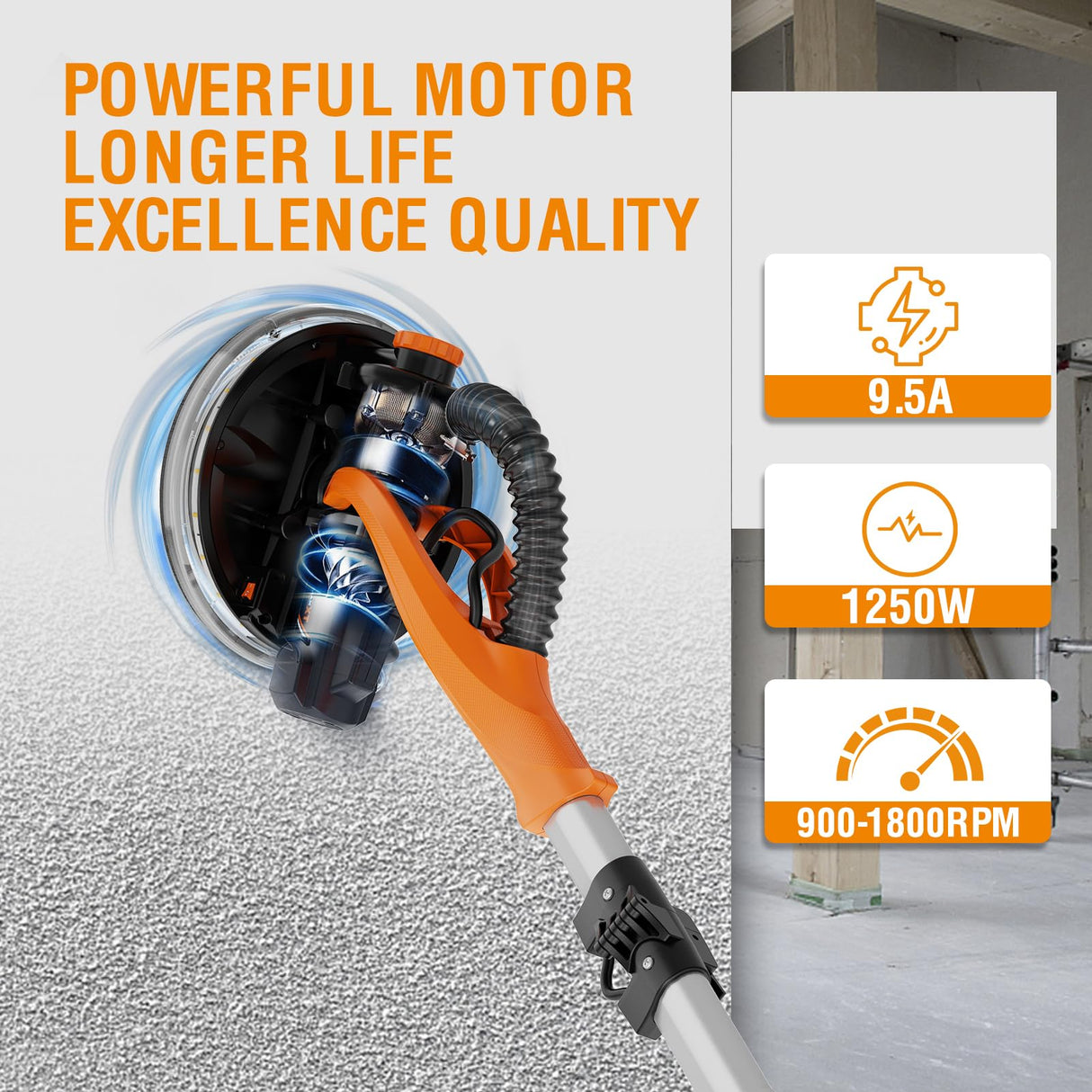 MAXXT Drywall Sander with Vacuum Dust Collection, Popcorn Ceiling Removal Tool, 6 Variable Speed Foldable Telescopic Electric Wall Sander, 600-1900RPM Power Sander Tool, LED Light, 18Pcs Sanding Discs MAXXT