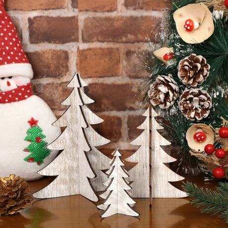 18 Pieces Wooden Christmas Tree Crafts 3D Natural Cutouts Rustic Wood Christmas Tree Decorations Decorative Wood Home Table Decors for Holidays Parties Anniversaries Decorations Marsui