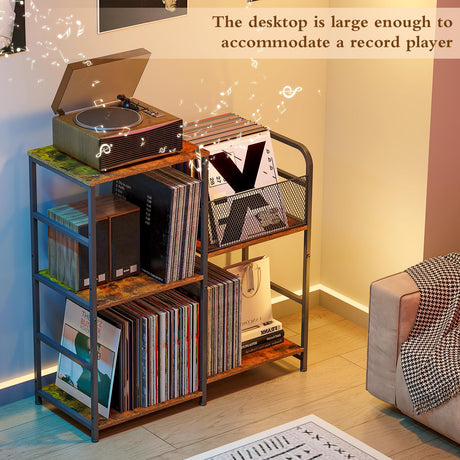 ThreeHio Record Player Stand, Turntable Stand with Vinyl Storage Holds up to 300+ Albums, Storage Cabinet for Vinyl Records, Record Player Table for Living Room ThreeHio