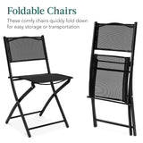 Best Choice Products 3-Piece Patio Bistro Dining Furniture Set w/Textured Glass Tabletop, 2 Steel Folding Chairs, Polyester Fabric - Black Best Choice Products