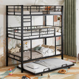 Harper & Bright Designs Triple Bunk Bed with Trundle, Metal Quad Bunk Beds Twin Over Twin, 3 Bunk Beds with 2 Ladders & Guardrails, Convertible Heavy Duty Steel Frame, Black Harper & Bright Designs