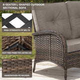 Belord 8 Pieces Patio Conversation Set with 43” Propane Fire Pit Table, Outdoor Sectional Furniture Sofa Set with Removable Gray Cushions for Patio Deck Backyard Brown Belord