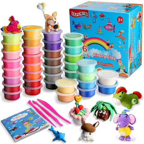 iFergoo Modeling Clay Kit - 36 Colors Magic Air Dry Clay for Kids, Ultra Light, Safe & Non-Toxic, School Art & Craft Project, Great Toy Gift for Boys and Girls ifergoo