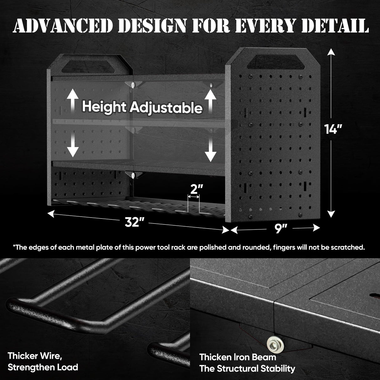 Power Tool Organizer with Charging Station Wall Mount, Built in 8 Outlet Surge Protection Power Strip, Drill Holder Wall Mount, Heavy Duty Metal Power Tool Storage Rack for Garage Organization Black Nacial