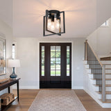 LEIP 3-Light Ceiling Light Fixture, Semi-Flush Mount Light with Contemporary Geometric Metal Cage, Farmhouse Industrial Lighting for Kitchen Living Room Bedroom Hallway Foyer, E26 Black LEIP