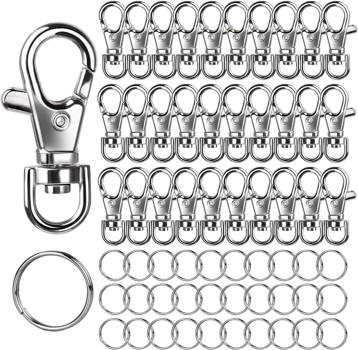 LEOBRO 60PCS Metal Swivel Snap Hooks and Key Rings, 30PCS Small Lobster Claw Keychains Clasps and 30PCS Key Chain Ring for Keychain Clip, Key, Jewelry Making, Art Crafts, Silver LEOBRO