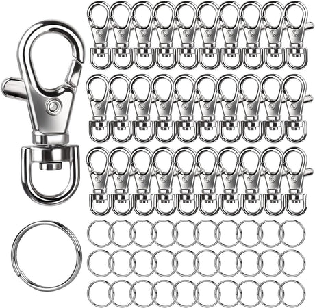 LEOBRO 60PCS Metal Swivel Snap Hooks and Key Rings, 30PCS Small Lobster Claw Keychains Clasps and 30PCS Key Chain Ring for Keychain Clip, Key, Jewelry Making, Art Crafts, Silver LEOBRO