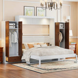 Brabrety Queen Size Wooden Murphy Bed Wall Bed with Closet,Drawers and Table,for Small Spaces Studio Study Office Guest Room Use (White#s, Queen) Brabrety