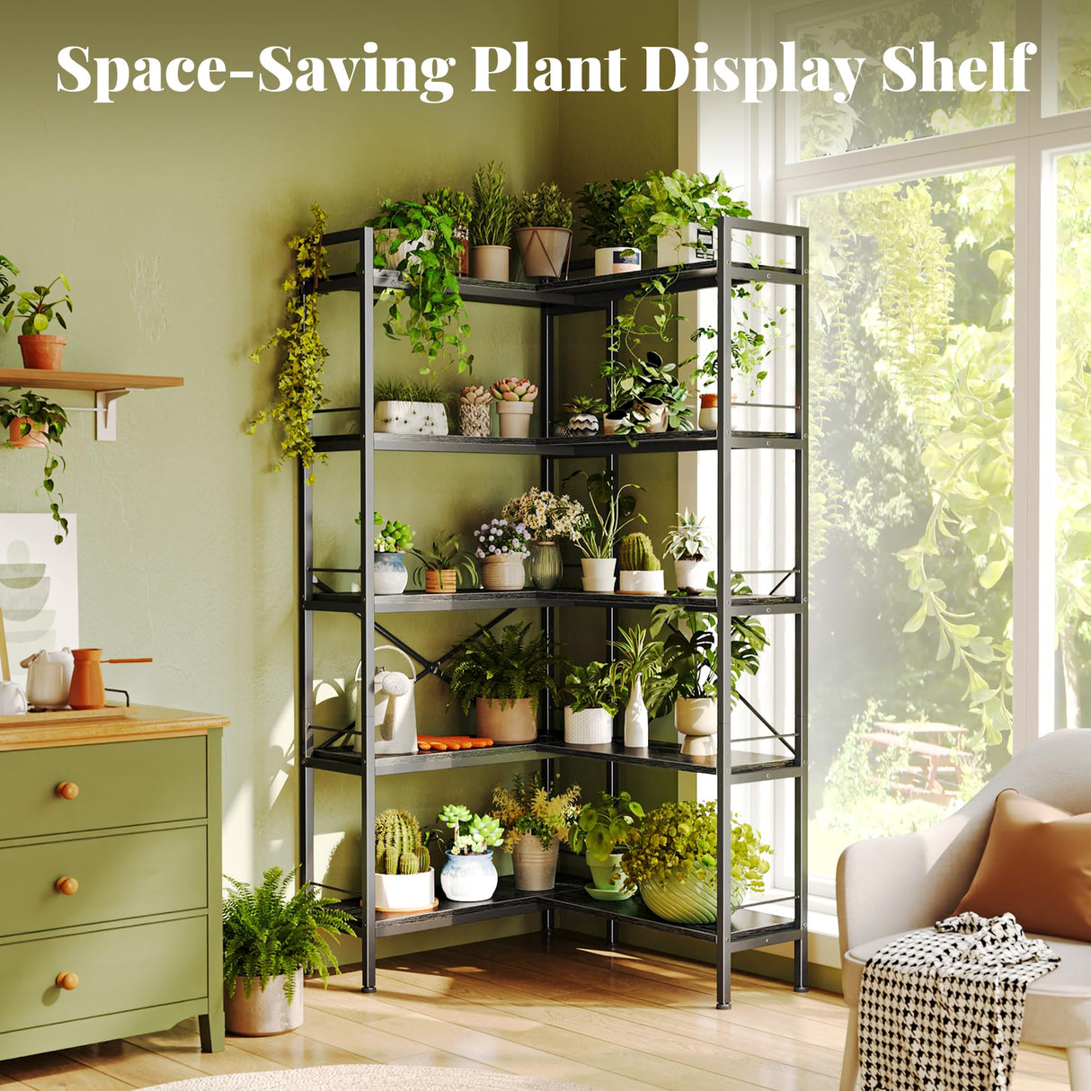 Huuger 5 Tier Bookshelf, L Shaped Corner Bookshelf with 10 Open Shelves, 49.4 Inch Straight Wide Bookcase with Metal Frame and Wooden Board, Adjustable Feet, Black Huuger