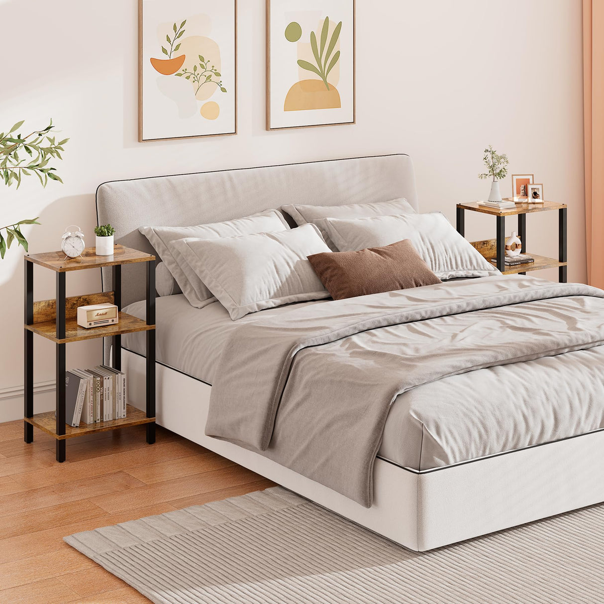 TUTOTAK Record Player Stand with Storage Up to 100 Albums,Record Storage Table,3 Tier End Table,Side Table for Living Room, Bedroom, Brown TB01BB075 TUTOTAK