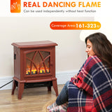 HOMCOM Electric Fireplace Stove, 18" Freestanding Fireplace Heater with Realistic Flame, Overheating Protection, Portable, 750W/1500W, Red HOMCOM