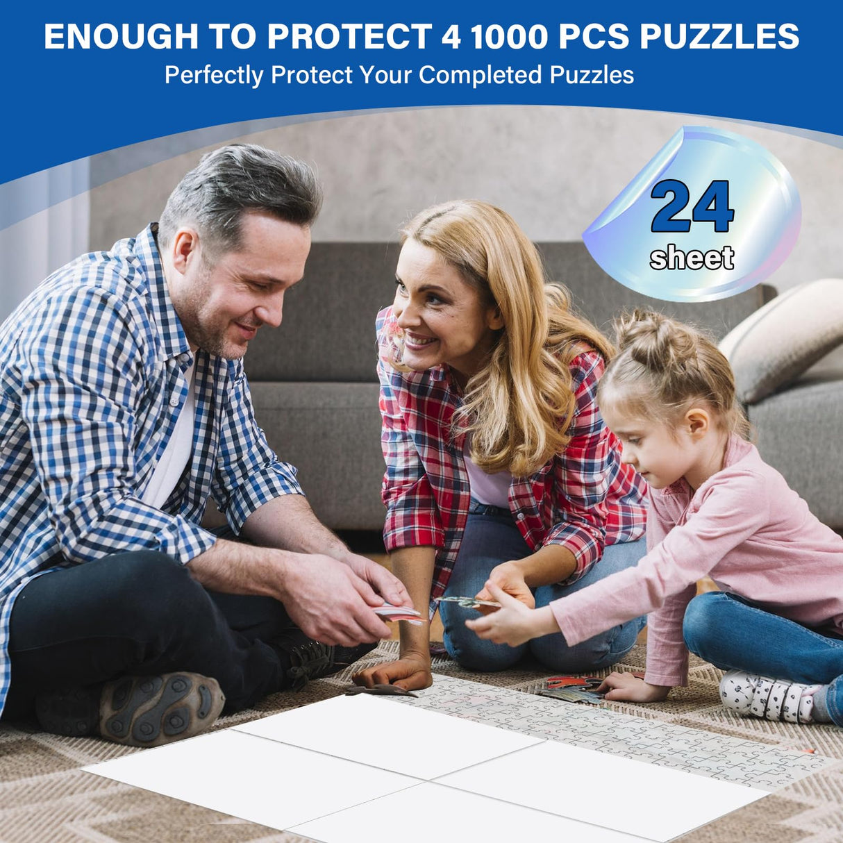 Puzzle Glue Sheets for 1000-Pieces, 24pcs Puzzles Saver Sheets, Easy Peel and Stick Jigsaw Sticker Sheets, No-Clean Puzzle Glue Stickers, Gifts for Puzzles Lovers KOSTBAR