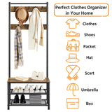 Yaheetech 3-in-1 Hall Tree Coat Rack Shoe Bench with 9 Hooks and Storage Shelf, Industrial Entryway Storage Shelf Bench, Easy Assembly, Rustic Brown Yaheetech