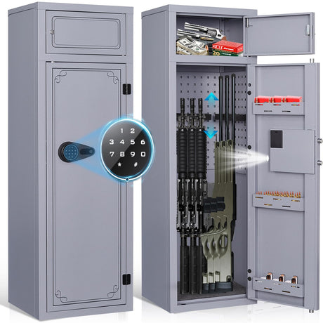 KAER 10-12 Gun Safe, Gun Safes for Rifles and Pistols, Large Gun Safe for Home Rifles and Shotguns, Gun Cabinet, Rifle Safe, Gun Safes & Cabinets, Quick Access Gun Safes with Adjustable Shelves (Grey) KAER
