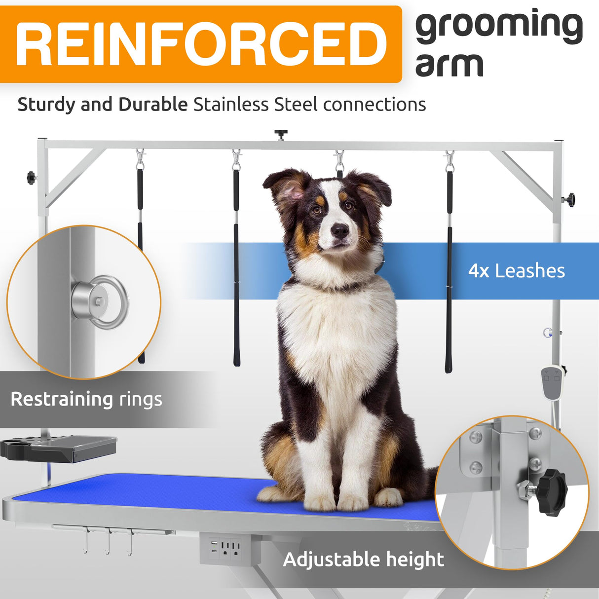 Professional Electric Dog Grooming Table - Heavy Duty, Height Adjustable Pet Grooming Table w/Leveling Wheels, Dog Grooming Arm, Anti Slip Tabletop & Tool Organizer/Dog Grooming Station (49", WHITE) KANIS