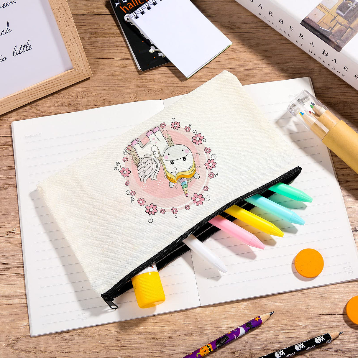 Sublimation Blank Bag Canvas Zipper Pouch Blank Makeup Bag Canvas Double-side Blank Pencil Case Bags for Painting DIY, 8.3 x 4.7 Inches(24 Pieces) Tenare