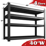 Snhomee 40" W Garage Storage Shelves, Heavy Duty Shelving, 4 Tier Adjustable Metal Shelving Unit, Storage Rack for Garage, Basement, Warehouse with Tool-Free Assembly, 40" W x 19.1" D x 57" H Snhomee